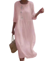 Molaka – Bequemes Besticktes Midikleid Aus Leinen in Rosa
