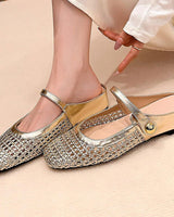 Ulia - atmungsaktive Mary-Jane-Mules mit eckiger Zehenpartie in Gold