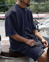Eamon - lässiges Oversize T-Shirt- und Shorts-Set in Dunkelblau