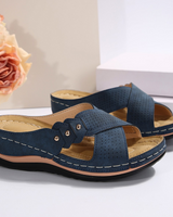 Shawen – Lässige Keilabsatzsandalen mit Gekreuzten Riemen in Blau