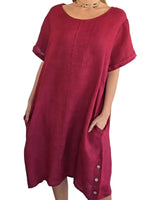 Sheela – Lässiges Kleid Aus Leinen Und Baumwolle Mit Taschen in Rot