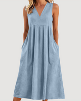 Milanie – Ärmelloses Midikleid in Blau