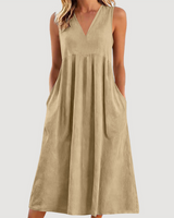 Milanie – Ärmelloses Midikleid in Khaki