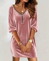 Zaena – Mini-Kleid Aus Samt MIT V-Ausschnitt Und Reißverschluss in Rosa