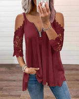 Palchuk - Elegante Spitzenbluse Mit Freien Schultern in Burgund