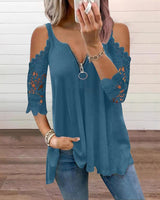 Palchuk - Elegante Spitzenbluse Mit Freien Schultern in Blau