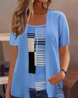 Thaminia - Kurzärmeliges T-shirt Im Lagenlook MIT Geometrischem Print in Blau