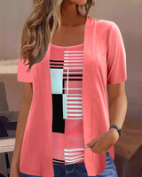 Thaminia - Kurzärmeliges T-shirt Im Lagenlook MIT Geometrischem Print in Rosa