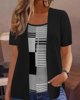 Thaminia - Kurzärmeliges T-shirt Im Lagenlook MIT Geometrischem Print in Schwarz