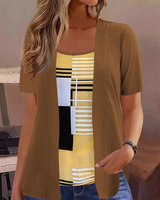 Thaminia - Kurzärmeliges T-shirt Im Lagenlook MIT Geometrischem Print in Khaki