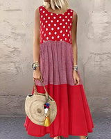 Shezina – Ärmelloses Patchwork-Kleid in Rot