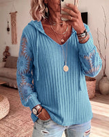 Nemila – Eleganter Strickcardigan MIT Kapuze Und Spitzenbesatz in Himmelblau