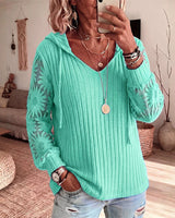 Nemila – Eleganter Strickcardigan MIT Kapuze Und Spitzenbesatz in Grün