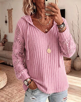 Nemila – Eleganter Strickcardigan MIT Kapuze Und Spitzenbesatz in Rosa