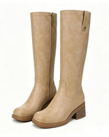 Maissaa - Kniehohe Stiefel Mit Seitlichem Reißverschluss Und Blockabsatz in Khaki