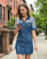 Lizilaa – Transparentes Minikleid Aus Denim Mit Spitze in Dunkelblau