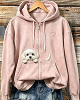 Shelezi - Kuscheliger Kapuzen Pullover Mit Reißverschluss Und Pfotenabdruck in Rosa