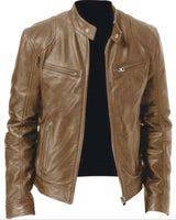Emanual – Lederjacke mit Stehkragen und Reißverschluss in Khaki