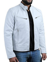 Emanual – Lederjacke mit Stehkragen und Reißverschluss in Weiß