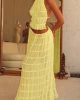Damen Einstellbar Halter Maxi Sommerkleid in Gelb