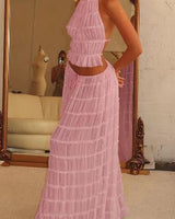 Damen Einstellbar Halter Maxi Sommerkleid in Rosa
