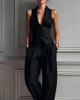 Stella | Zweiteiliges Sommer-Set mit V-Ausschnitt in Schwarz