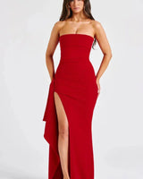 Stacy | Damen Maxikleid Schulterfrei Elegant Feminin in Rot