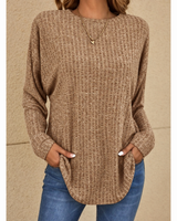 Stefanie | Damen Strickpullover mit Langarm, Ausschnitt und Struktur in Khaki