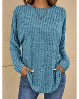 Stefanie | Damen Strickpullover mit Langarm, Ausschnitt und Struktur in Blau