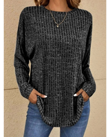 Stefanie | Damen Strickpullover mit Langarm, Ausschnitt und Struktur in Schwarz