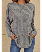Stefanie | Damen Strickpullover mit Langarm, Ausschnitt und Struktur in Grau