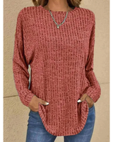 Stefanie | Damen Strickpullover mit Langarm, Ausschnitt und Struktur in Bordeaux