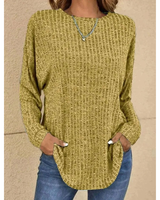 Stefanie | Damen Strickpullover mit Langarm, Ausschnitt und Struktur in Gold