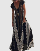 Stephanie | Damen Boho Maxikleid mit V Ausschnitt im Boho Stil in Schwarz
