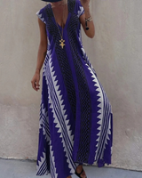 Stephanie | Damen Boho Maxikleid mit V Ausschnitt im Boho Stil in Blau