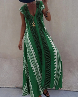 Stephanie | Damen Boho Maxikleid mit V Ausschnitt im Boho Stil in Grün