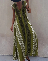 Stephanie | Damen Boho Maxikleid mit V Ausschnitt im Boho Stil in Oliv