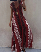 Stephanie | Damen Boho Maxikleid mit V Ausschnitt im Boho Stil in Rot