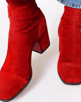 Stiefelette Damen Mit Blockabsatz in Rot