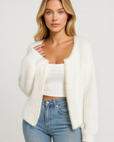 Strickjacke Damen Kurz Elegant in Weiß