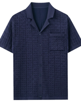 Strukturiertes Kurzarm-Strickpolo für Herren in Marineblau