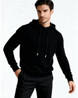 Herren-Sweatshirt aus Strick mit verstellbarer Kapuze – Sébastien in Schwarz