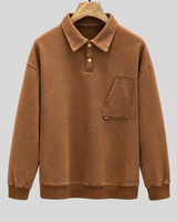 Langärmliges Polohemd mit Washed-Effekt – Dante in Kaffee