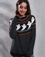 Strickpullover mit Rundhalsausschnitt und Retro-Motiv im literarischen Stil – Nerissa in Schwarz