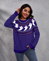 Strickpullover mit Rundhalsausschnitt und Retro-Motiv im literarischen Stil – Nerissa in Lila