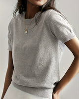 Sunniva | Damen Kurzarm Strickpullover Rundhals in Weiß