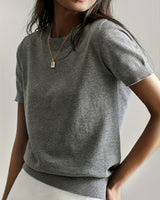 Sunniva | Damen Kurzarm Strickpullover Rundhals in Grau