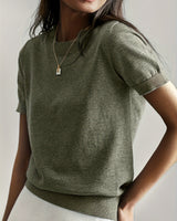 Sunniva | Damen Kurzarm Strickpullover Rundhals in Grün