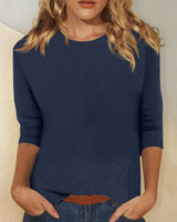 Svenja | Damen 3/4-Arm-Shirt Rundhals Basic Oberteil in Marineblau