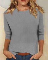 Svenja | Damen 3/4-Arm-Shirt Rundhals Basic Oberteil in Grau